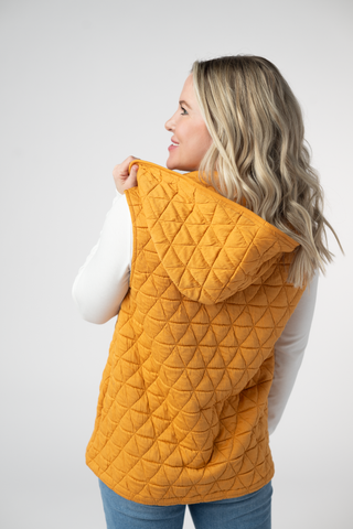 IN STOCK Heather Geometric Hooded Vest - Mustard