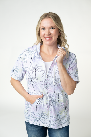 IN STOCK Short Sleeve Hoodie - Neon Palm Trees