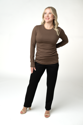IN STOCK Reese Ribbed Long Sleeve Top - Brown