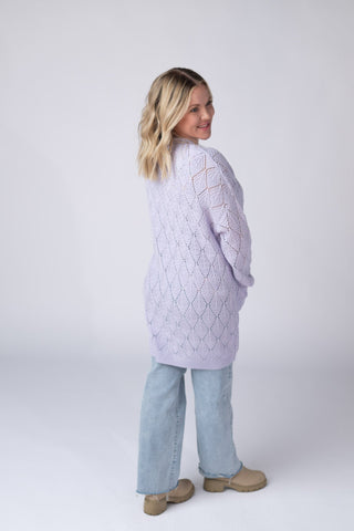 IN STOCK Open Knit Cardigan - Lavender FINAL SALE