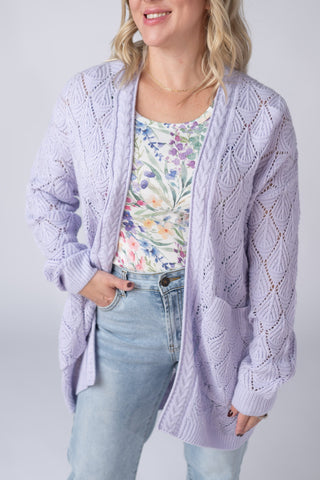 IN STOCK Open Knit Cardigan - Lavender FINAL SALE