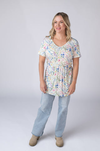 IN STOCK Sarah Ruffle Short Sleeve - Cottage Floral FINAL SALE