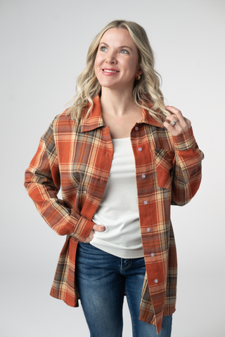 08.21 EN ROUTE Tunic Plaid Top - Pumpkin Plaid