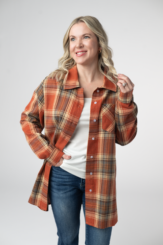 08.21 EN ROUTE Tunic Plaid Top - Pumpkin Plaid