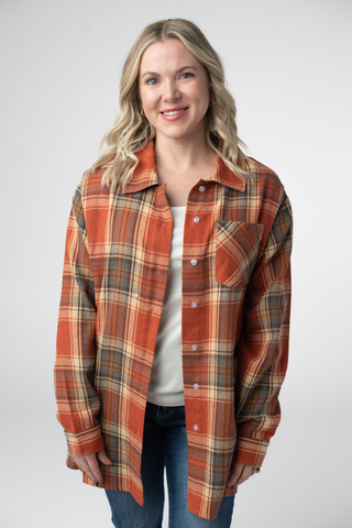 08.21 EN ROUTE Tunic Plaid Top - Pumpkin Plaid