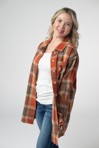 08.21 EN ROUTE Tunic Plaid Top - Pumpkin Plaid