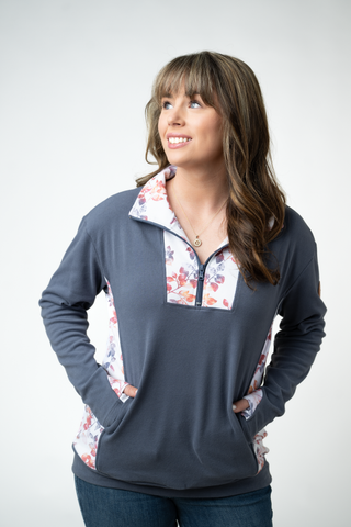 IN STOCK Rowan Zip Pullover - Slate Blue and Autumn Watercolor