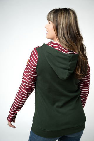 IN STOCK Soft Classic HalfZip Hoodie - Evergreen and Burgundy Stripes