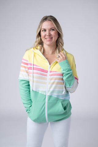 IN STOCK Colorblock Fullzip - Yellow, Rainbow Stripes, and Lime