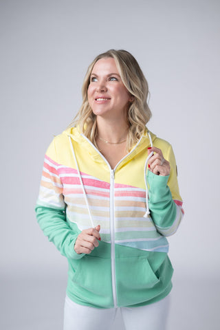 IN STOCK Colorblock Fullzip - Yellow, Rainbow Stripes, and Lime