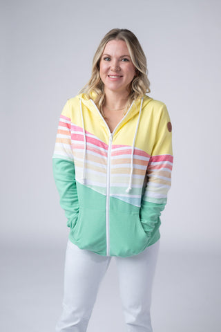 IN STOCK Colorblock Fullzip - Yellow, Rainbow Stripes, and Lime