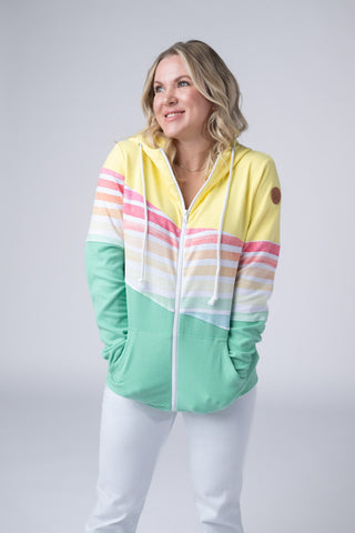 IN STOCK Colorblock Fullzip - Yellow, Rainbow Stripes, and Lime