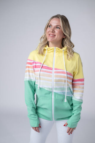 IN STOCK Colorblock Fullzip - Yellow, Rainbow Stripes, and Lime