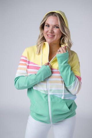 IN STOCK Colorblock Fullzip - Yellow, Rainbow Stripes, and Lime