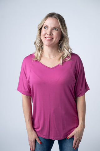 IN STOCK Bamboo V Neck Tee - Magenta