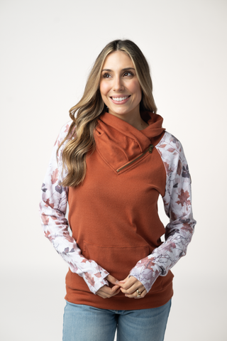 IN STOCK Classic Zoey ZipCowl Sweatshirt - Maple and Fall Foliage