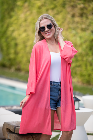 IN STOCK Ellie Cover-Up Kimono - Sunkissed Coral