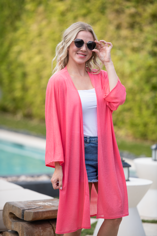 IN STOCK Ellie Cover-Up Kimono - Sunkissed Coral