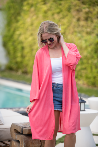 IN STOCK Ellie Cover-Up Kimono - Sunkissed Coral