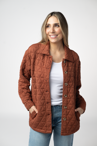 08.21 EN ROUTE Geometric Button Down Jacket - Rust