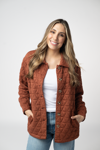 08.21 EN ROUTE Geometric Button Down Jacket - Rust