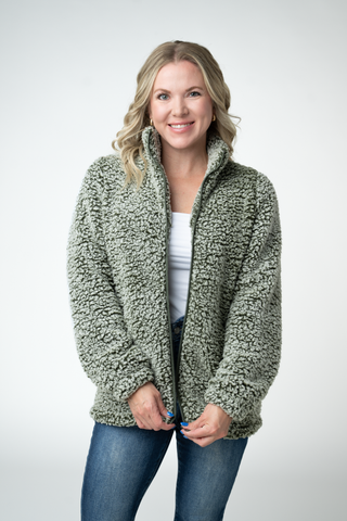 09.09 EN ROUTE Two Tone Fullzip Sherpa - Olive and White