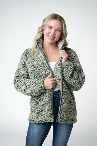09.09 EN ROUTE Two Tone Fullzip Sherpa - Olive and White