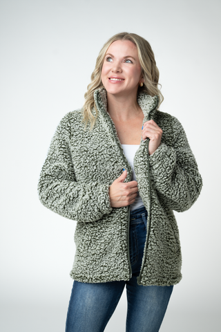 09.09 EN ROUTE Two Tone Fullzip Sherpa - Olive and White