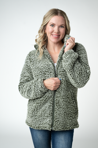 09.09 EN ROUTE Two Tone Fullzip Sherpa - Olive and White