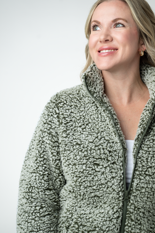 09.09 EN ROUTE Two Tone Fullzip Sherpa - Olive and White
