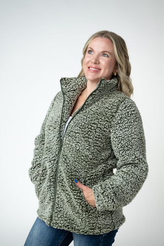 09.09 EN ROUTE Two Tone Fullzip Sherpa - Olive and White