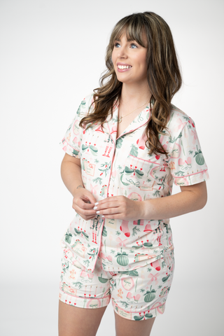 IN STOCK Brooke Top and Shorts Pajama Set - Pink Pine Noel