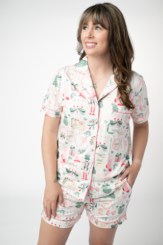 IN STOCK Brooke Top and Shorts Pajama Set - Pink Pine Noel