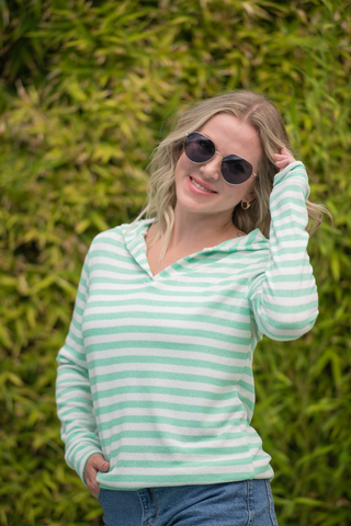 IN STOCK Amelia Striped Hoodie - Green FINAL SALE