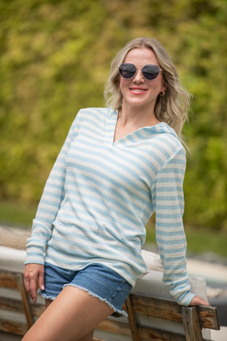 IN STOCK Amelia Striped Hoodie - Sky Blue FINAL SALE