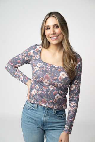 09.02 EN ROUTE Alyssa Long Sleeve Top - Blushwood Floral