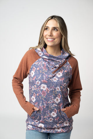 08.21 EN ROUTE Classic Zoey ZipCowl Sweatshirt - Blushwood Floral and Terra Cotta