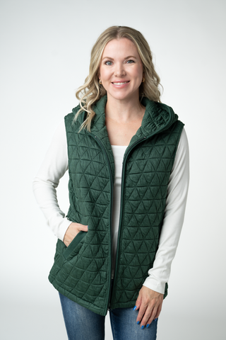 IN STOCK Heather Geometric Hooded Vest - Forest Green