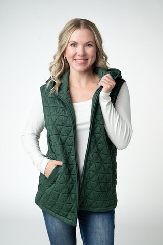 IN STOCK Heather Geometric Hooded Vest - Forest Green