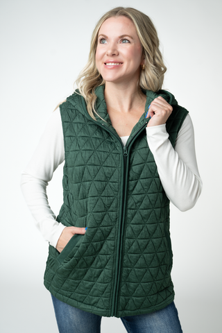 IN STOCK Heather Geometric Hooded Vest - Forest Green