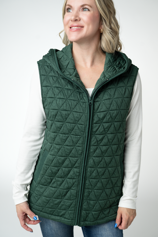 IN STOCK Heather Geometric Hooded Vest - Forest Green
