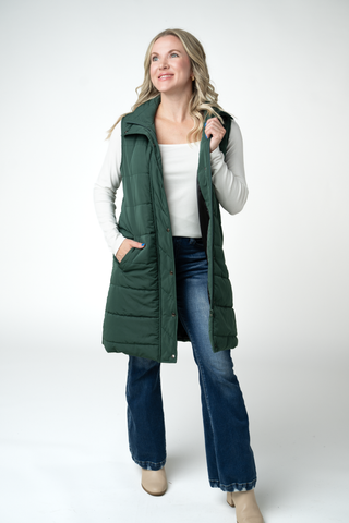 IN STOCK Harlow Long Vest - Evergreen