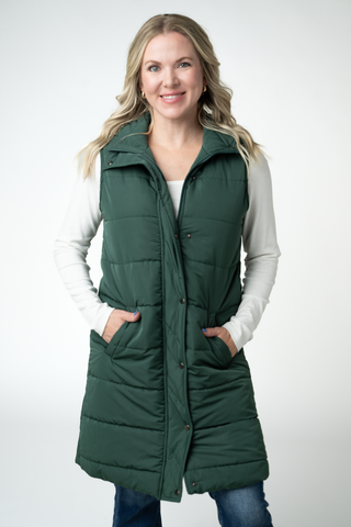 IN STOCK Harlow Long Vest - Evergreen