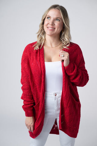 IN STOCK Open Knit Cardigan - Red