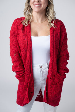 IN STOCK Open Knit Cardigan - Red