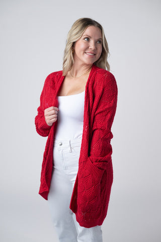 IN STOCK Open Knit Cardigan - Red