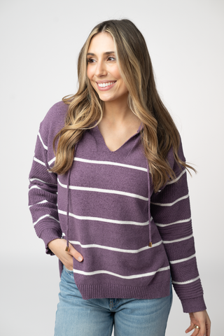 IN STOCK Maddie Striped Hoodie - Purple