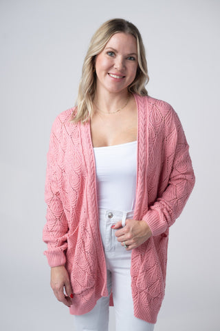 IN STOCK Open Knit Cardigan - Rose