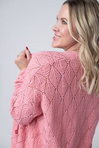IN STOCK Open Knit Cardigan - Rose