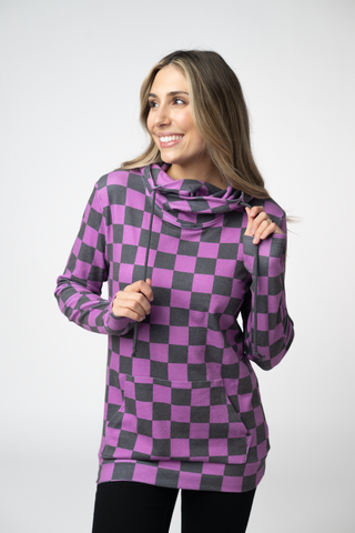 09.09 EN ROUTE Ashley Hoodie - Black and Purple Checkers